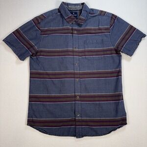 Roark Revival Shirt Mens L Navy Gray Stripe Pocket Cotton Button Up Outdoor Camp